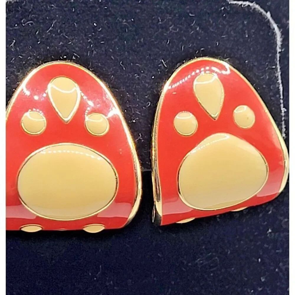 Vintage 60s Polka Dot Red Amarita Mushroom Clip On Earrings 1in
